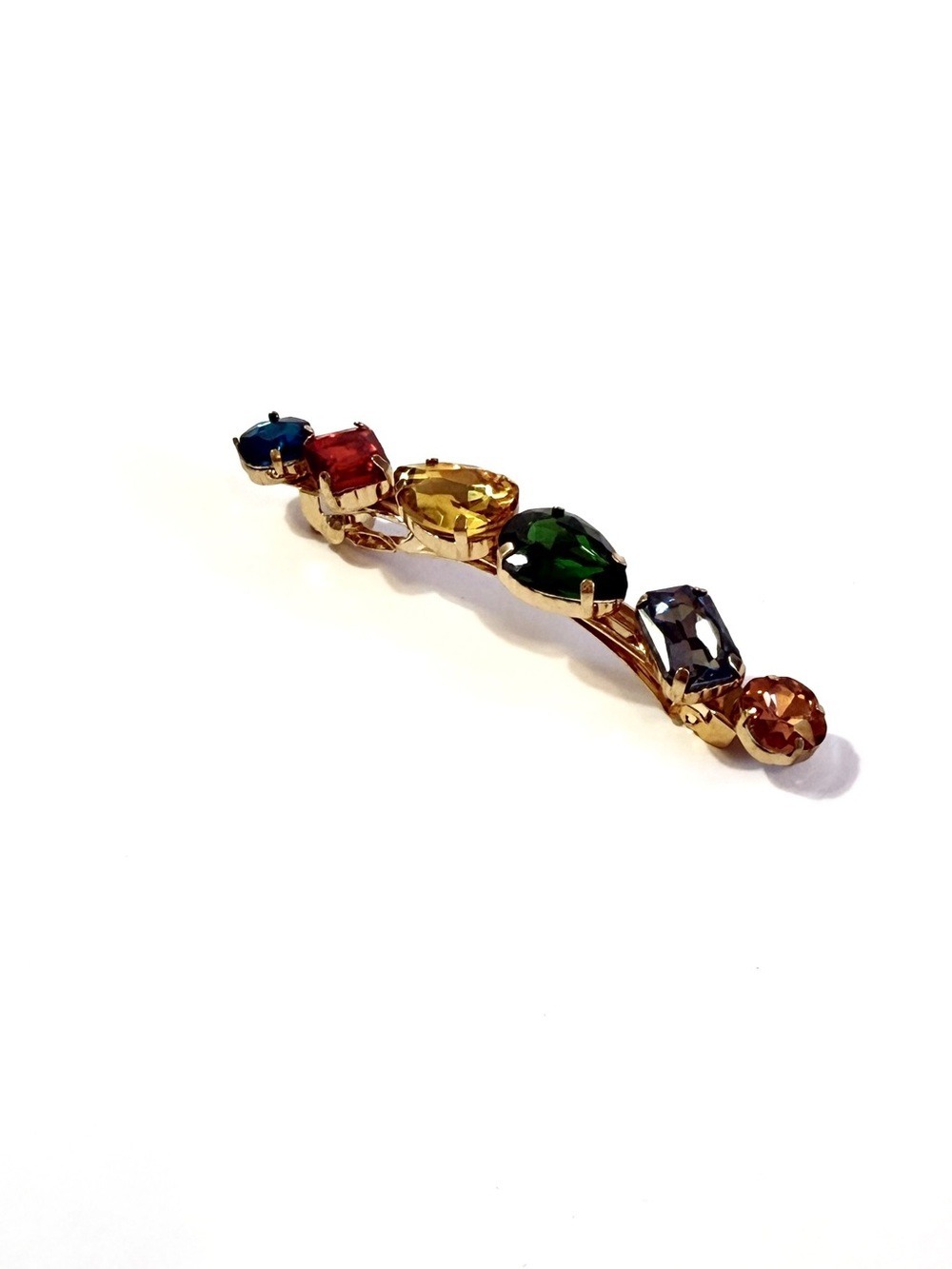 Multicolor Crystal Gemstone Gold-Tone Hair Barrette | NWT
